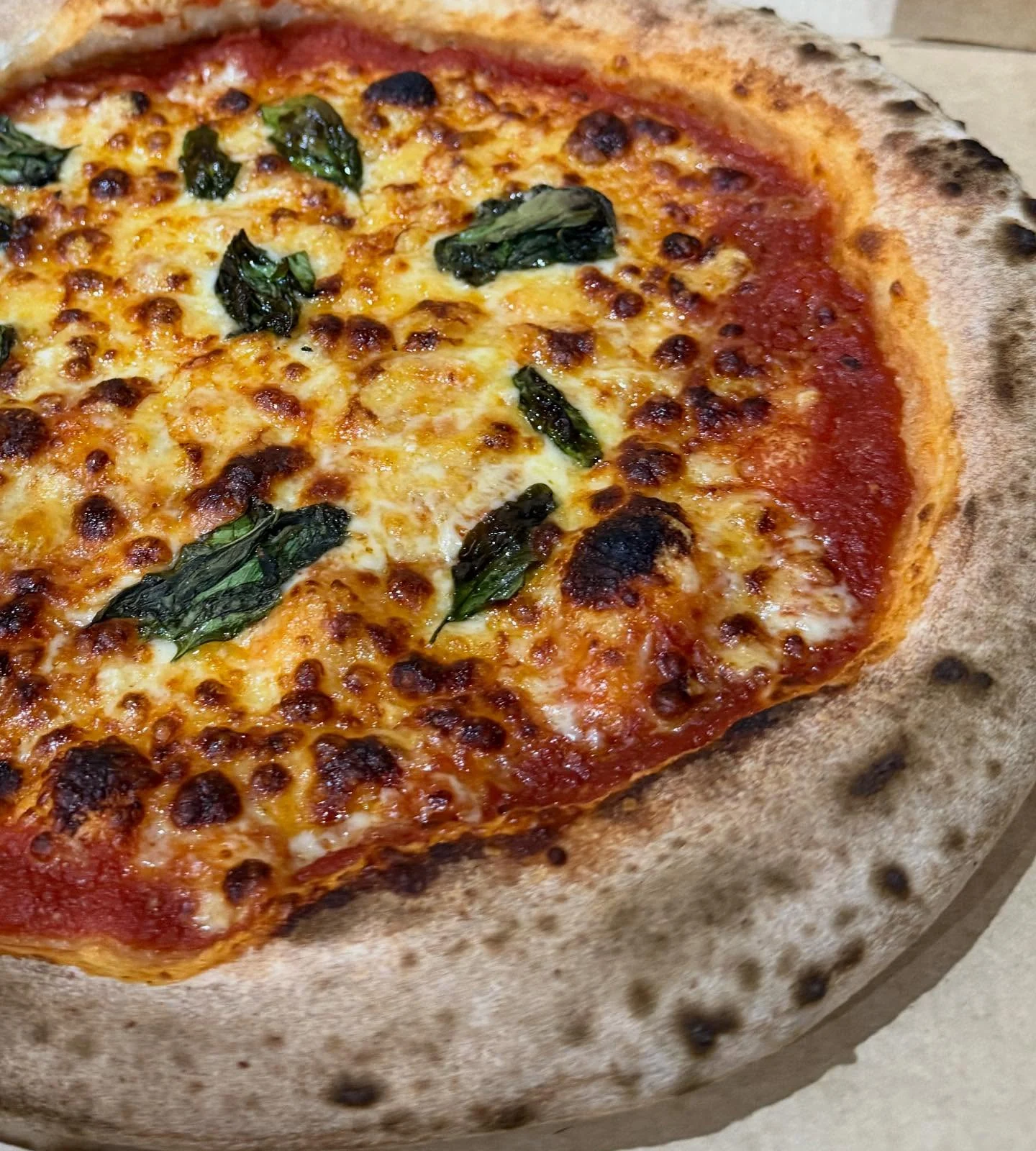 La Prima’s Margherita pizza with melted cheese and basil
